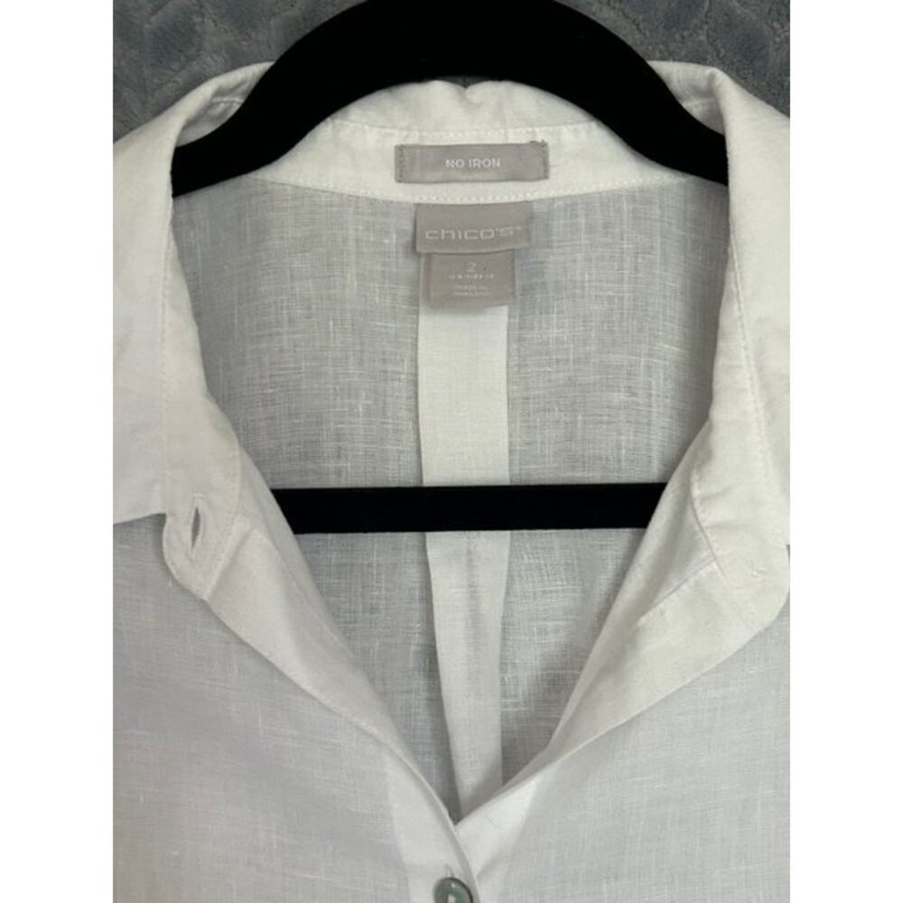 Womens No Iron Linen Blouse by Chicos Pure White size L Coastal Resort Cruise